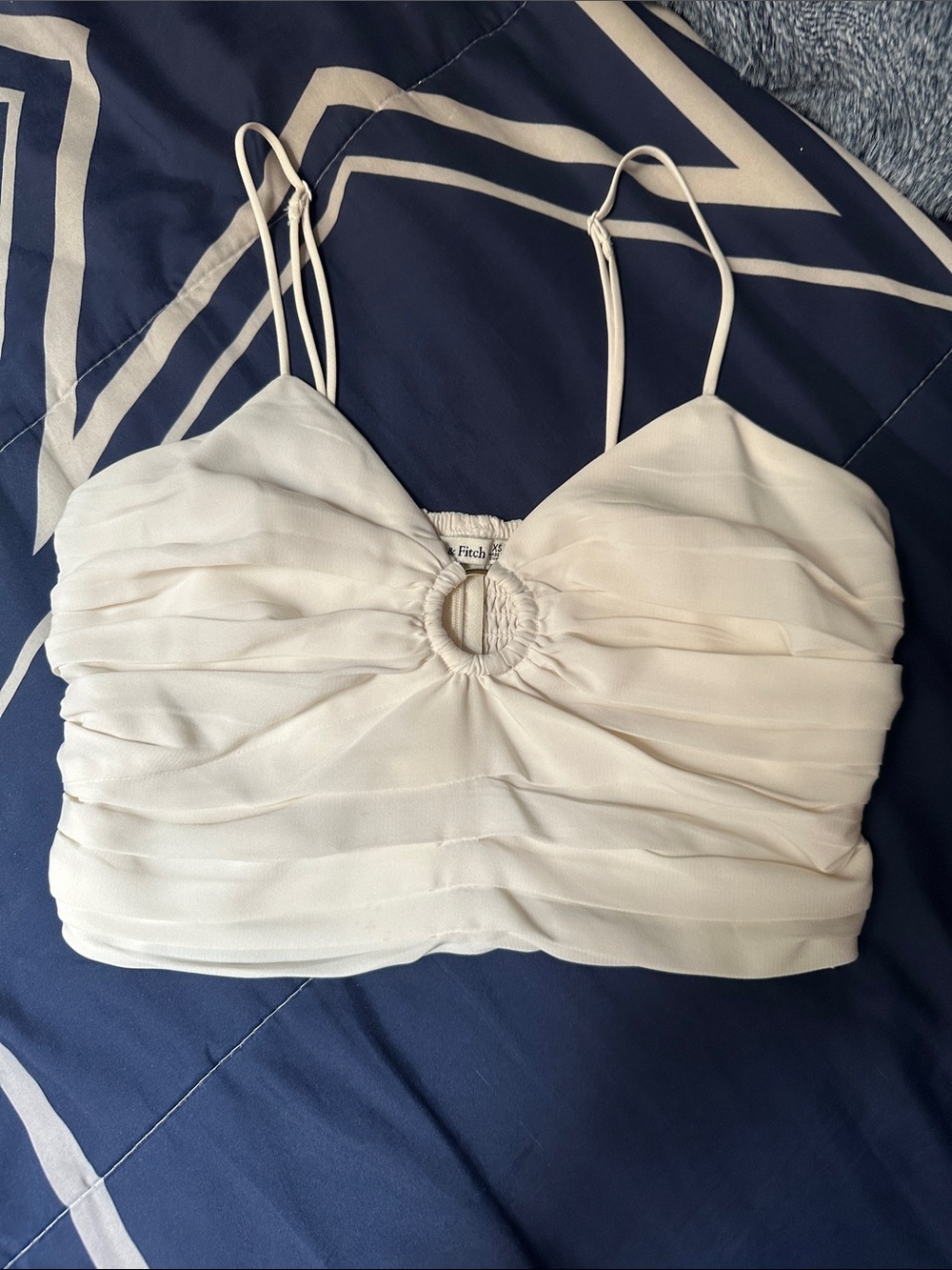 Cream Ruched Ring-Front Crop Cami